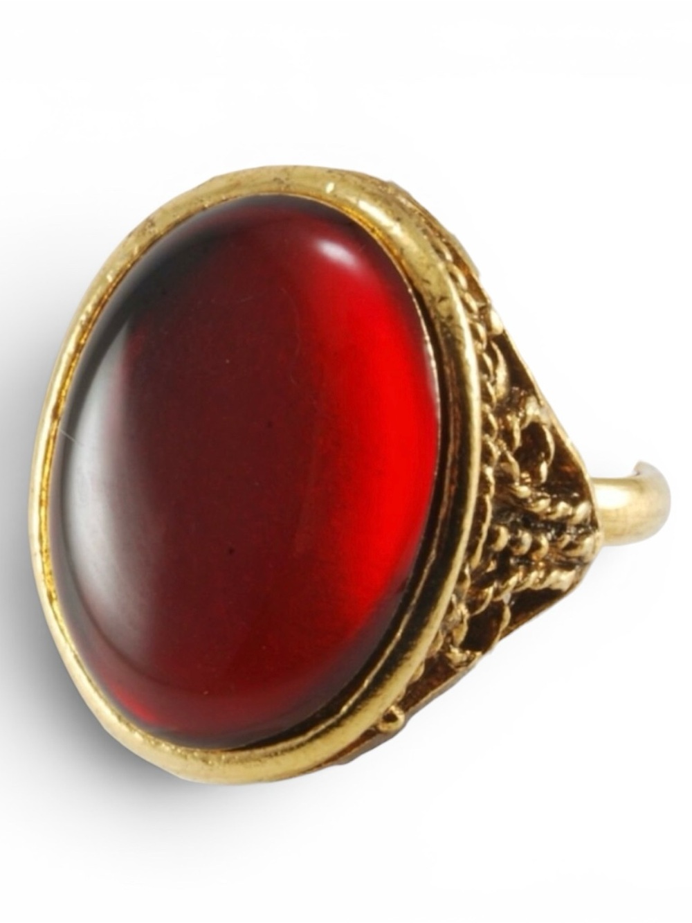 Vintage Gold Filled Filagree Ring With Carnelian Lucite Cabochon NWOB - Picture 1 of 8